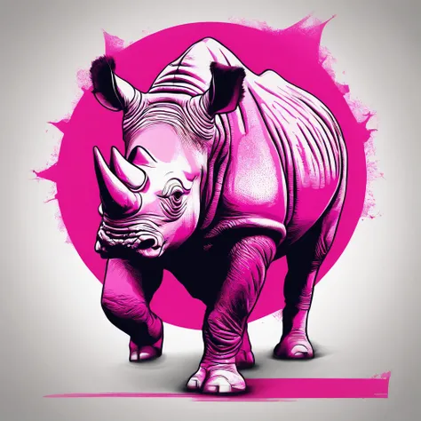 Rhinoceros that is vivid fuchsia in color and covered in white bone-like spikes, best quality, masterpiece