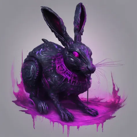 Rabbit with black and purple fur and magenta antlers, glowing eyes, night sky full of Eldritch horror and tentacles, best quality, masterpiece