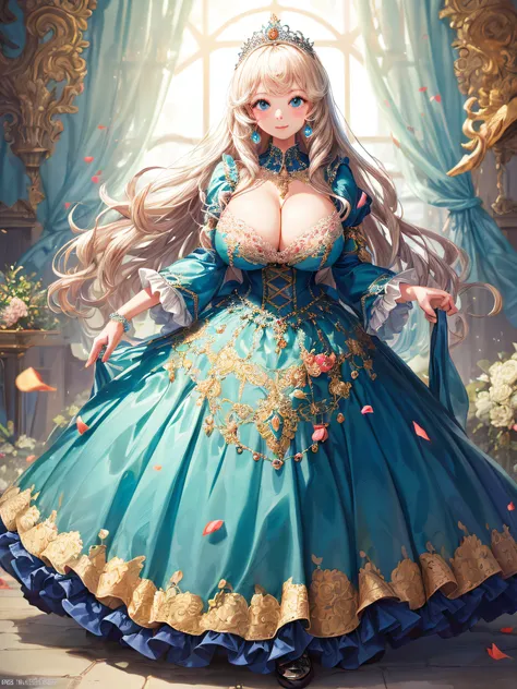 (masterpiece, best quality,extremely detailed:1.1),(moe anime art style:1.2),1girl,((full body,focus face)),((solo)), cute, kawaii,digital art,((1 gorgeous anime princess wearing beautiful embroidery and jeweled ruffled gorgeous princess rococo ballgown wi...