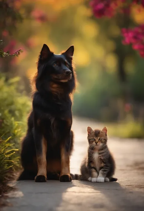 gato aduto e cachorro aduto deitados juntos .