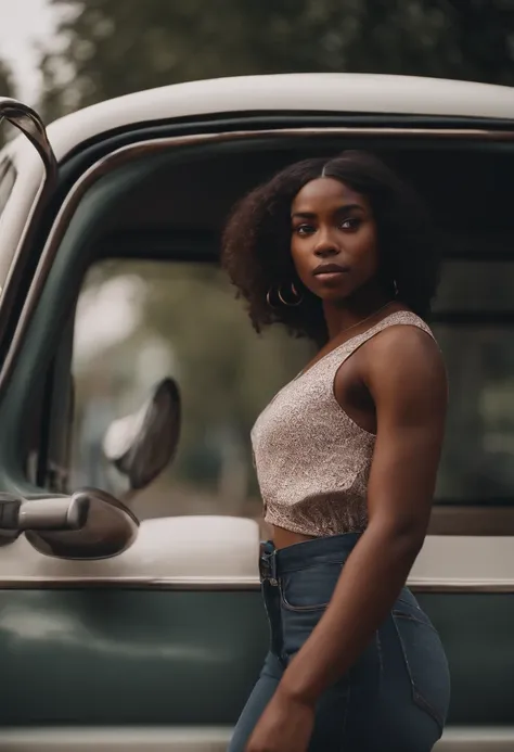 A young pretty black girl asking the truck driver for a ride.