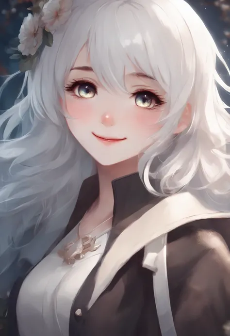 cute anime white hair girl smiling