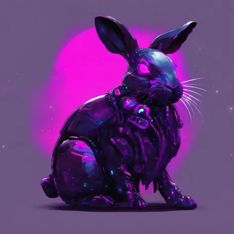 Rabbit with black and purple fur and magenta antlers, glowing eyes, night sky full of Eldritch horror and tentacles, best quality, masterpiece