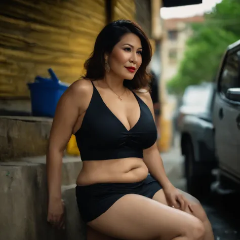 ((1thick curvy milf:1.3)), 40 yo:1.0, ((vietnamese celebgram milf:1.5)), (((Trang Lou vietnamese celebgram))), long twintail dark hair with side bangs love lock, brown eyes, fairer skin, (((macromastic natural mommy milker breasts:1.2))), large natural dar...