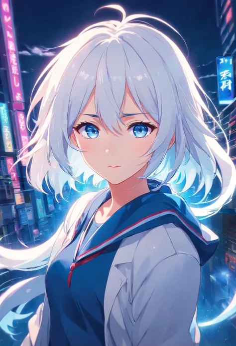 white hair anime girl with blue eyes yandere