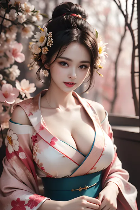 (1 young Beautiful girl), (8K, RAW Photos, Best Quality,:1.2), Highly detailed CG unified 8K wallpaper, High definition RAW color photos, Professional Photography, Cinematic lights, (Fine face:1.2), (Best Quality:1.2), ((cleavage:1.2)), (Beautiful breasts:...