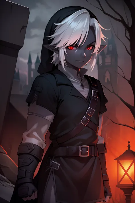 Dark Link standing in front of an obscur castle , gleaming red eyes, menacing shadows , Best quality,man ,4K,8k,high resolucion,Masterpiece:1.2, Ultra-detailed, Realstic:1.37, Hdr, studio lighting, mise au point nette, Extremely detailed description, profe...