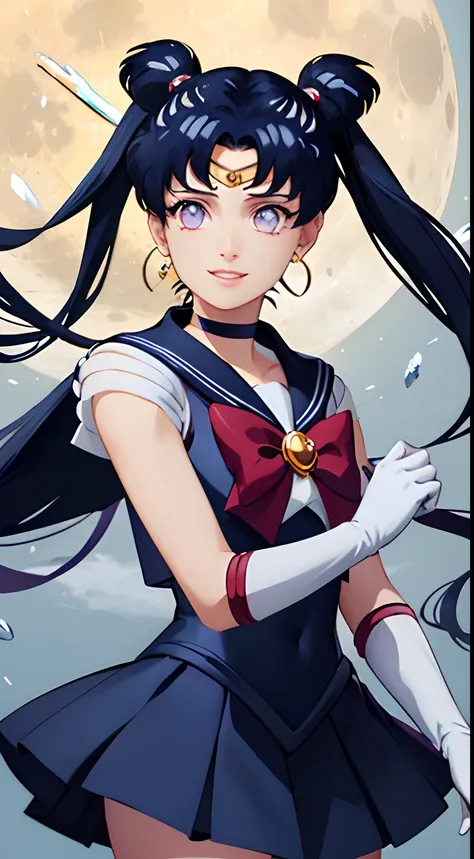 masterpiece, best quality, hi-res, moon 1, 1 girl, solo, sailor senshi uniform, sailor moon, long dark blue hair, magical girl, ...