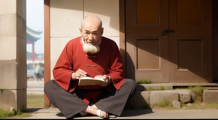 Chinese Ancient Times，An old Chinese man with a book in his hand