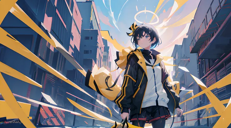 anime character in a black and yellow jacket holding a yellow ribbon, anime style 4 k, best anime 4k konachan wallpaper, badass anime 8 k, anime art wallpaper 8 k, anime art wallpaper 4k, anime art wallpaper 4 k, high quality anime artstyle, 4k anime wallp...