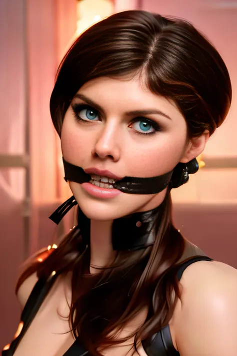 (masterpiece, 4k resolution, ultra-realistic, very detailed) bound and gagged bdsm sexy beautiful alexandra daddario trapped in ...