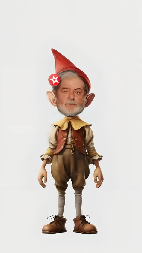 Cartoon character of a man with a red hat and a red star on his head, gnomo, um elfo de meia-idade, Retrato de um gnomo chamado Eldon, El Chavo, Jerry, mal-humorado [ velho ], an elf, Um gnomo alquimista, hobbithead, caricatura, Jeremy, gnomo alquimista do...