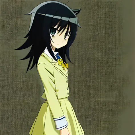 masterpiece, detailed, solo, tomoko-kuroki, looking at viewer, yellow school uniform, classroom background,