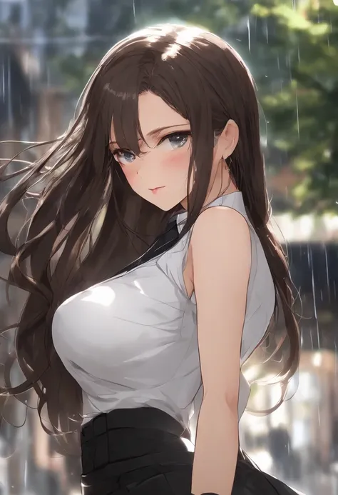 ((Best Quality, 8K, masutepiece :1.3)), Sharp Focus :1.2, A pretty woman with perfect figure :1.4, Slender Abs :1.2, ((Layered longhair, Big breasts :1.2)), (White shirt :1.3), Office wear, Mini Very Short Black Skirt (a sultry) ((agitation: 1.5)), Night: ...