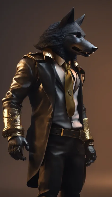 black hair wolf in costume. have a cigarette in your hand. Keep the collar of the costume closed