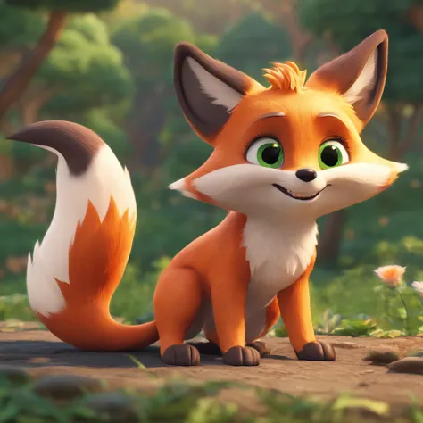 Adorable fox in Pixar movie style, Wearing a hood, cinematic lightening, Depth detection, ultra-detailliert, The 8k quality.  depth of fields，Perfect Lighting，light Particle，（Best Quality），（tmasterpiece），（ultra - detailed），Sharp Focus，light Particle，rainbo...