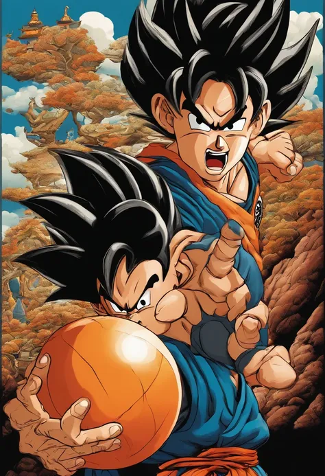 "Create a stunning manga poster inspired by Akira Toriyamas Dragon Ball, mostrando al legendario Son Gokui en todo su esplendor."