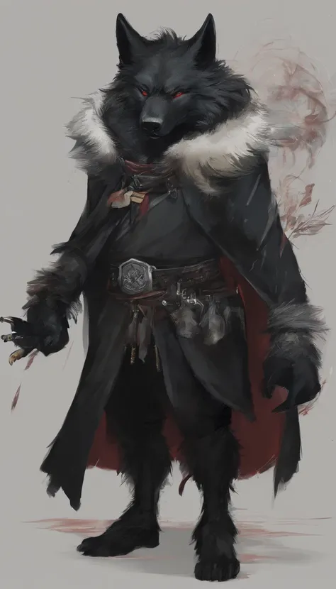 black hair wolf in costume. have a cigarette in your hand. Keep the collar of the costume closed