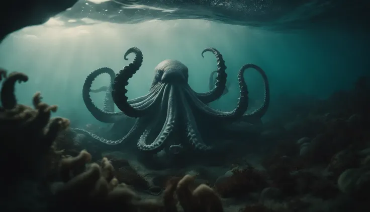 A giant kraken in the ocean