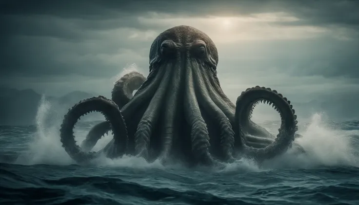 A giant kraken in the ocean