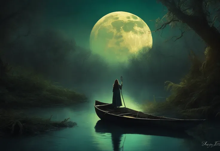 a setting about mysterious figure in a moonlit swamp