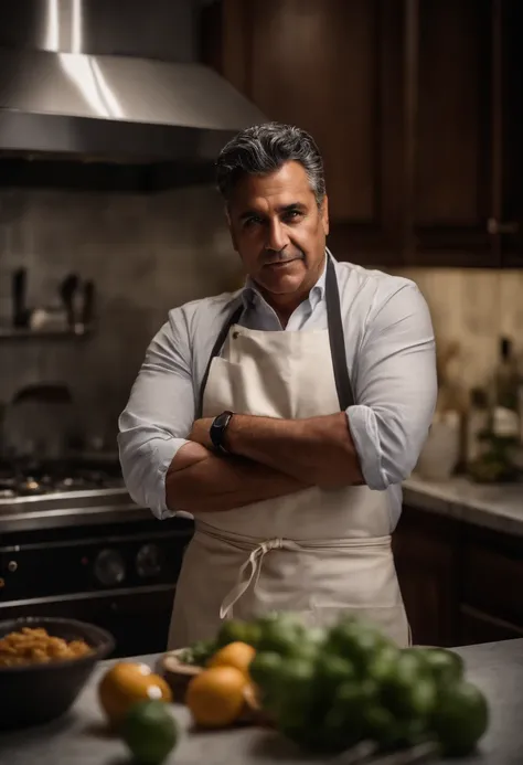 Retrato de un hombre latino empresario reconocido en cocina