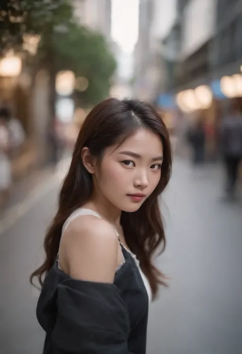 RAW photos，Portrait photo of a 20-year-old Japanese woman dressed，The streets of Taipei，（highdetailskin：1.2），8K  UHD，Slr，softlighting，high qulity，filmgrain，Fujifilm XT3