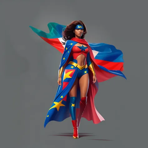 Superheroíne, vestindo um ultraje de bandeira de Cabo Verde , The flag of Cape Verde, Cape Atlantic, is shown in this image, hd illustration, imagem , foto em alta, bandeira, Bandeira alta qualidade,  High quality HD,