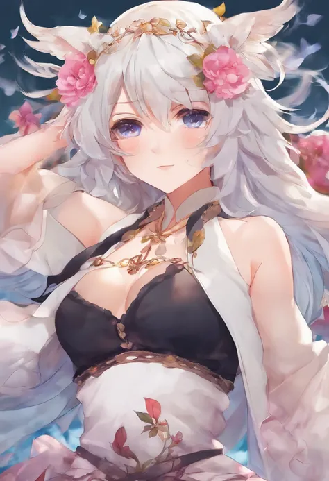 fotos de anime de uma senhora sexy com um peito enorme, Onmyoji, Oppai, arte detalhada Onmyoji, Seios cobertos e SFW, divindade de cabelos brancos, peito fofo, Retrato de Onmyoji, sfw version, small curvy loli, Artgerm extremamente detalhado, deusa anime, ...