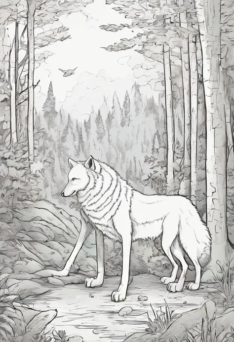 Claro, Heres a prompt for a childrens book:"title: The Scary Wolf and His New Friends Description: Na profunda e misteriosa floresta, An evil wolf terrorizes all other animals with his frightening appearance. Um dia, He encounters a group of brave animals ...