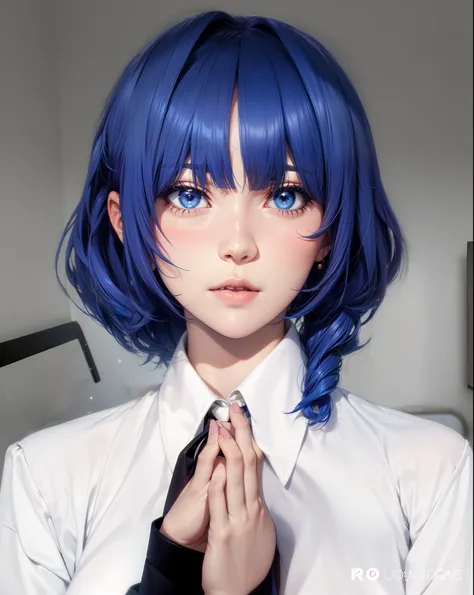 arafed woman with blue hair and a tie and a white shirt, anime girl in real life, anime inspired, portrait anime space cadet girl, realistic anime 3 d style, semi realistic anime, blue head, realistic anime, realistic young anime girl, anime styled, anime ...