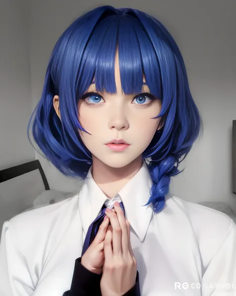 arafed woman with blue hair and a tie and a white shirt, anime girl in real life, anime inspired, portrait anime space cadet girl, realistic anime 3 d style, semi realistic anime, blue head, realistic anime, realistic young anime girl, anime styled, anime ...