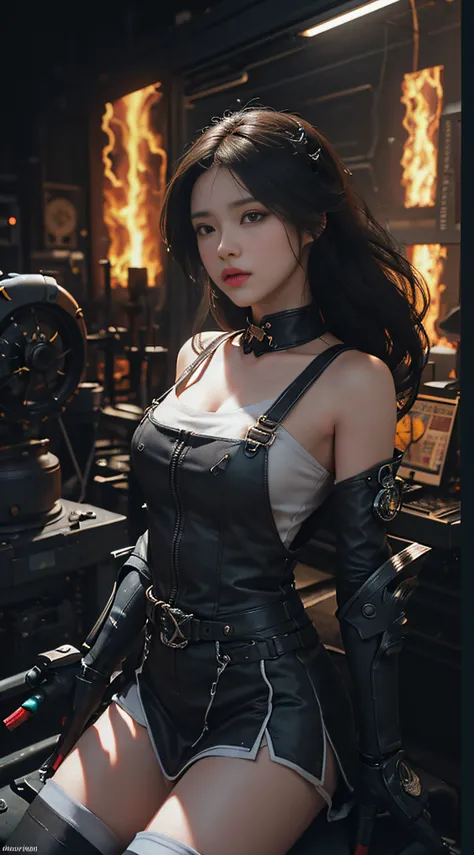 (((masterpiece, top quality, ultra detailed))), (((ultra photo-realistic 3D))), (((dramatic leap in overall accuracy, producing ultra detailed and realistic images))), complex machine j gimmick female android, Dynamic combat action poses, A fusion of overl...