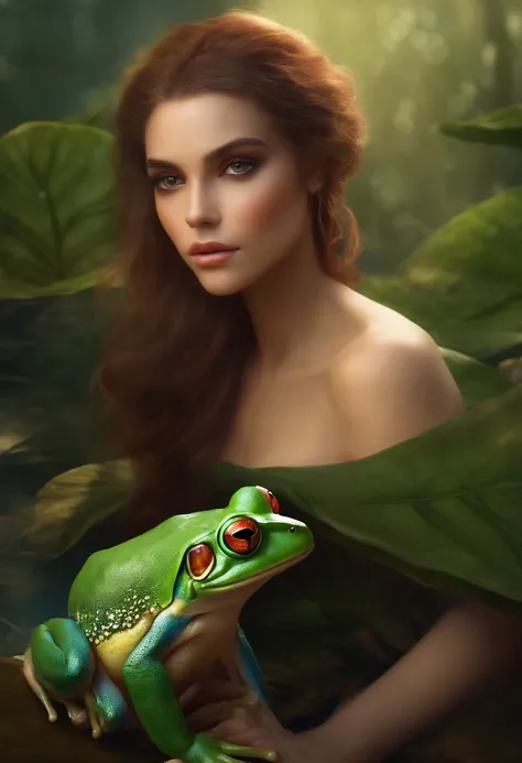 Fantasy style, female frog with humanoid features