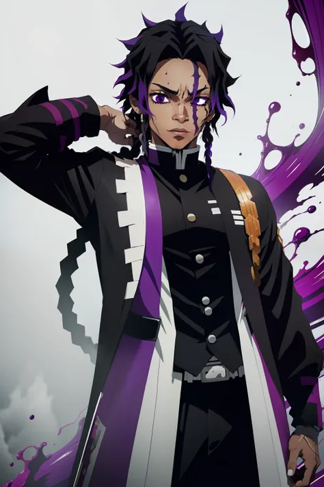 jovem negro, Uniform demon slayer, Bleach poses, sorrir, dreads, black and purple hair, show, Man, drip, espada vermelha, beautiful