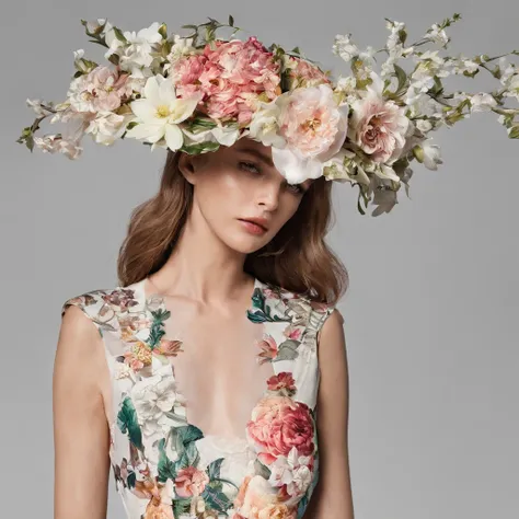 Mulher, primavera, roupa leve, flores