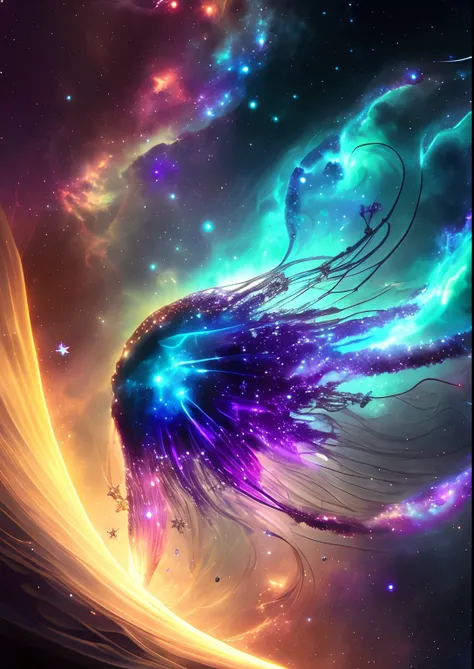 dreamlikeart, galaxy, outer space, nebula, star, [cyberpunked] Jellyfish from the stars (star:1.5),