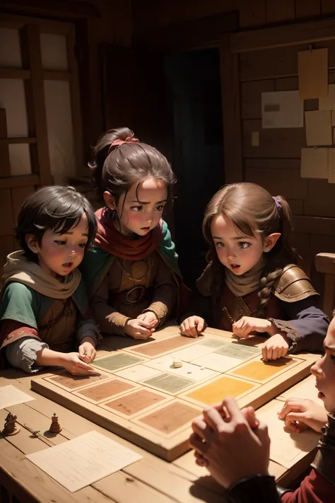 4 children playing a D&D style board game