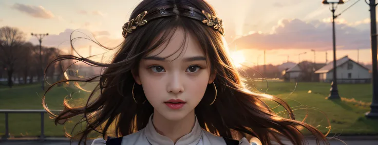 best qualtiy，tmasterpiece，超高分辨率，（Realiy感：1.4），RAW photogr，Girl standing in the wind，in a panoramic view，photorealestic，Realiy，detailed face with，largeeyes，long hair flowing，((full bodyesbian))，outside，The background is blurred out，Contre-Jour，rim-light