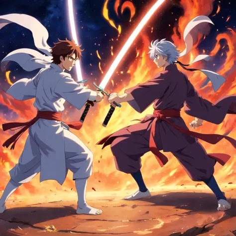 Univers de blanchiment, Anime, aizen vs ichigo, 2 boys, battle, fighting, 2 katana,