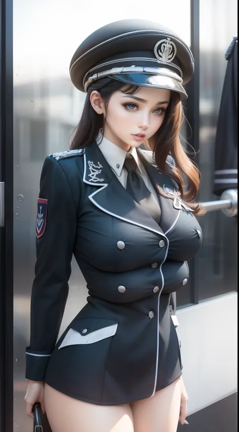 Best Sexy Body Athletic Four Big Breasts Uniform Woman Beret Blue Women NSFW