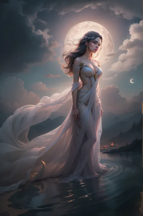 (best quality,highres,masterpiece:1.2),ultra-detailed,(realistic:1.37)
She stands in the moonlight, her gaze fixed on the horizon, her reply echoing in the night air. She is a moon being, illuminated by the serene glow of the moon. Her face is beautifully ...