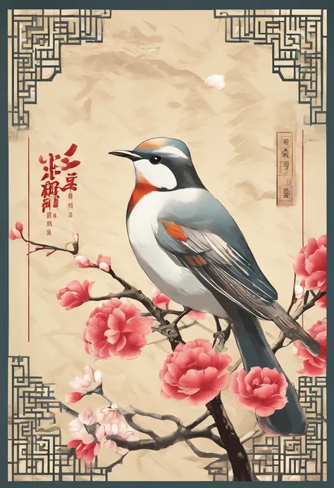 Spring，Traditional Chinese solar terms，early spring，(((Spring flowers)))，National style，On the flower branches((Thrush))