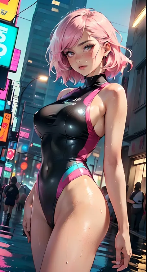 sporty girl,(((1girl))),((girl with bubblegum pink hair and freckles,extremely cute and gorgeous)),

(large breasts:1.4),saggy breasts,(((bubblegum pink hair:1.35,straight hair,long hair:1.4,colored inner hair,ear breathing))),((((heterochromia:1.5,eye1 pi...