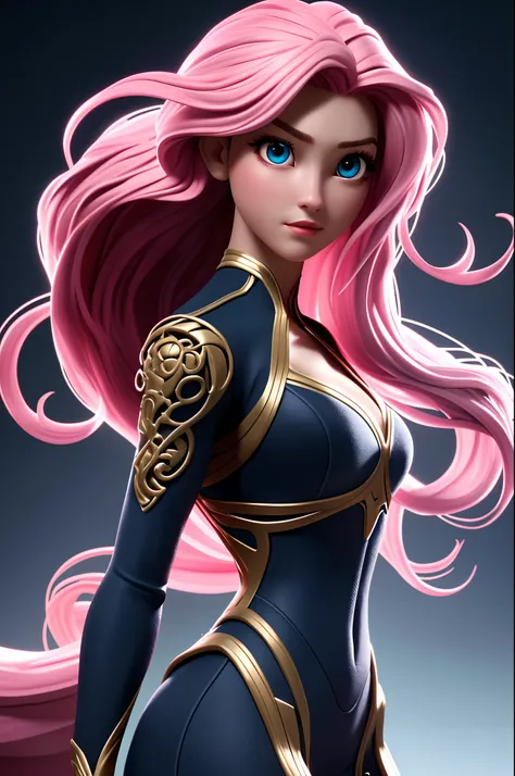 Best quality female, very long curly pink volumetric hair,  gorgeous face, beautiful eye, slim body, perfect anatomy, cinematic perfect light, intricate details