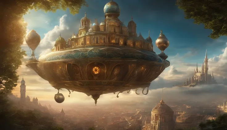 Fantasy art, steam punk, realisti magical city in the sky, Magonia, photorealistic, cinematic, photo, conceptual art,