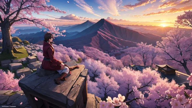 (masterpiece, best quality:1.2), ultra detailed, cinematic lighting, HDR, ilustration,  landsape,  sunrise,  cherry blossom, impressive, chill, inspirational,