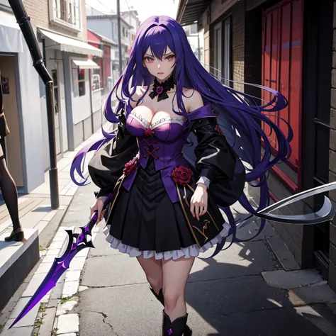 Anime - Mulher estilo em um vestido de couro com uma espada e cabelo roxo, Anime Garota Cosplay, Irelia de League of Legends, Artgerm extremamente detalhado, estilo artgerm, Anime cosplay, Menina anime na vida real, menina anime sedutora, shalltear from ov...