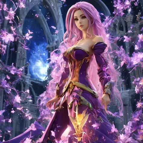 Anime - Mulher estilo em um vestido de couro com uma espada e cabelo roxo, Anime Garota Cosplay, Irelia de League of Legends, Artgerm extremamente detalhado, estilo artgerm, Anime cosplay, Menina anime na vida real, menina anime sedutora, shalltear from ov...