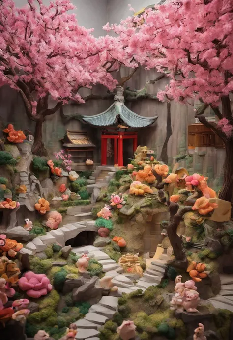 Spring，Spring flowers，chinese traditional architecture，，A woman wears Hanfu，Landscape of people，（There is in the upper left corner（Spring）The Chinese characters，Microsoft Yahei）